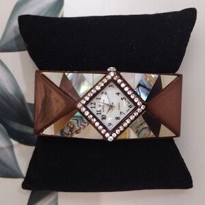 Geometric Brown and Silver Watch with Diamond Accents